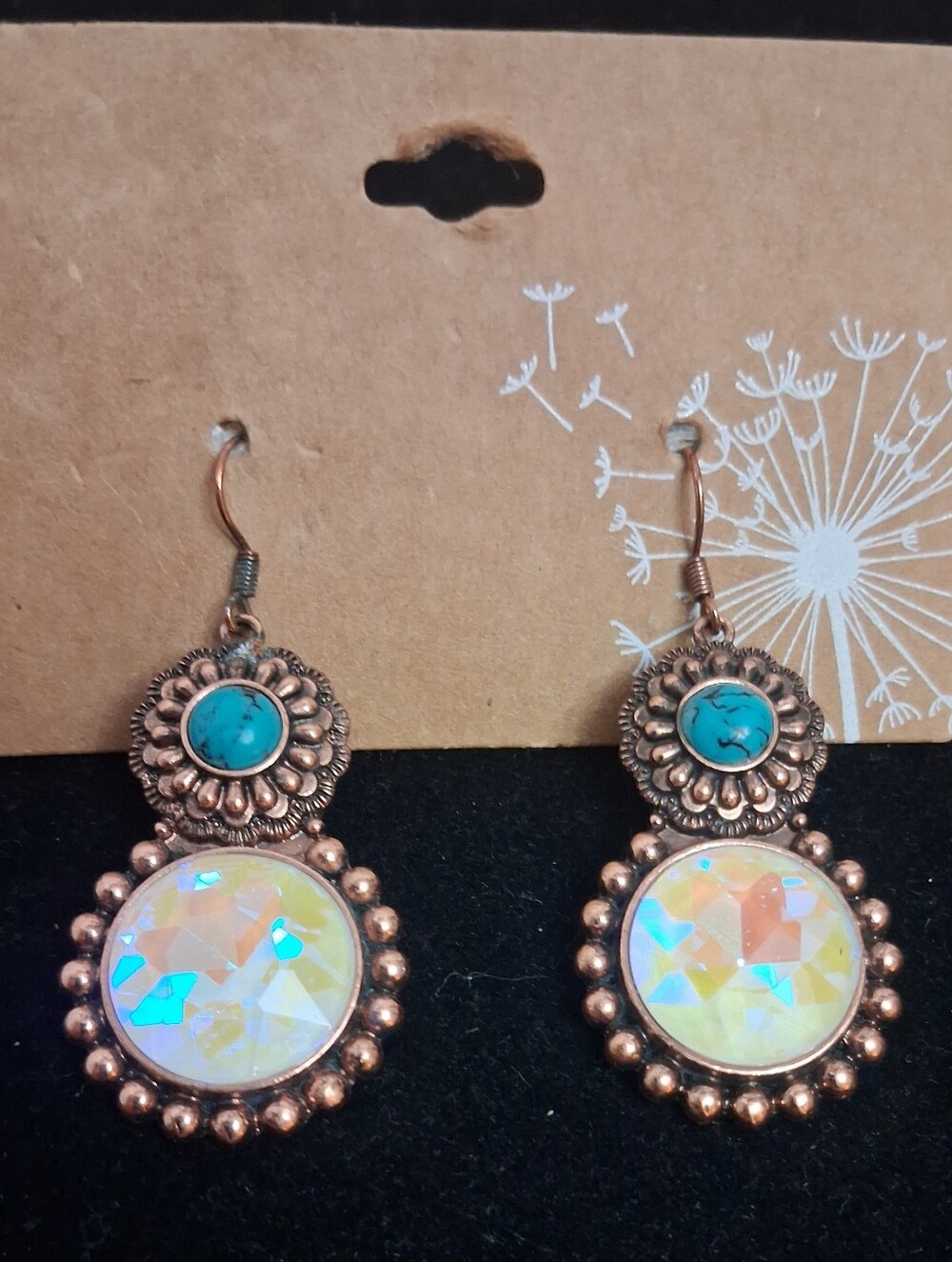Faceted Fiery Earrings Large Stone Is A Kaleidoscope Of Colors Turquoise Color